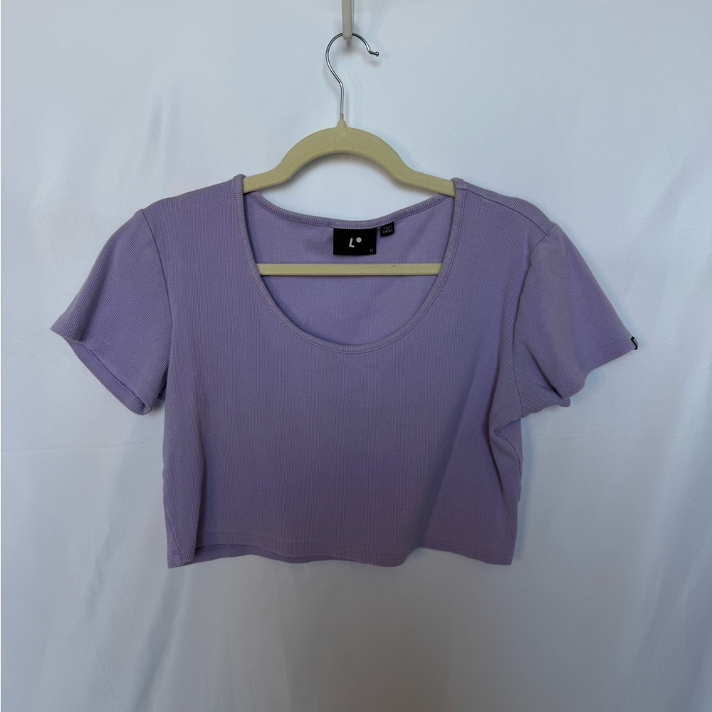 LAZY OAF Lavender Ribbed Crop T-Shirt Short Sleeve